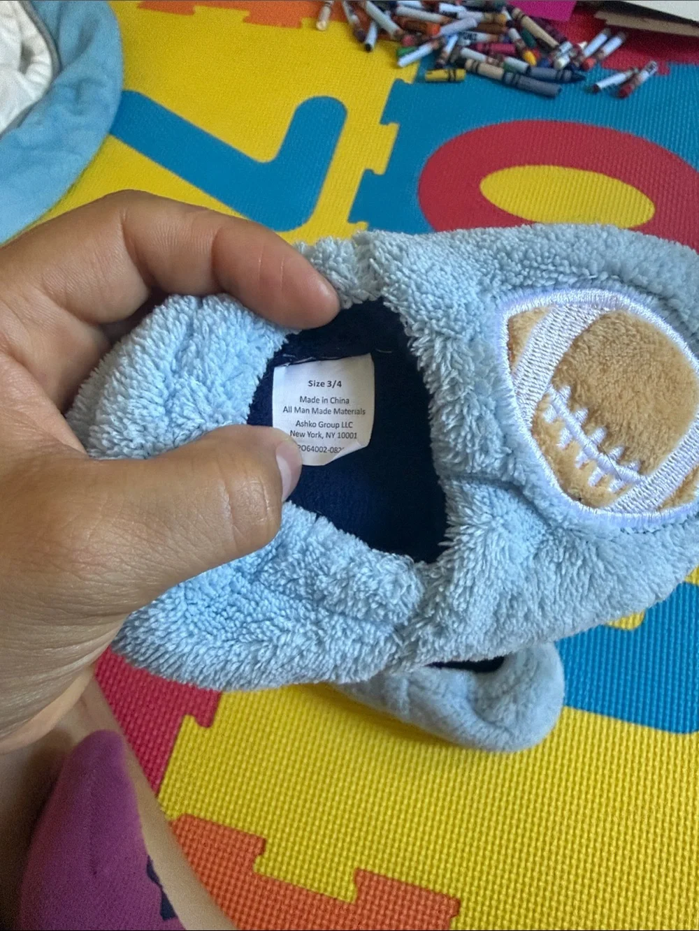 Kids Plush Football Slippers - Light Blue